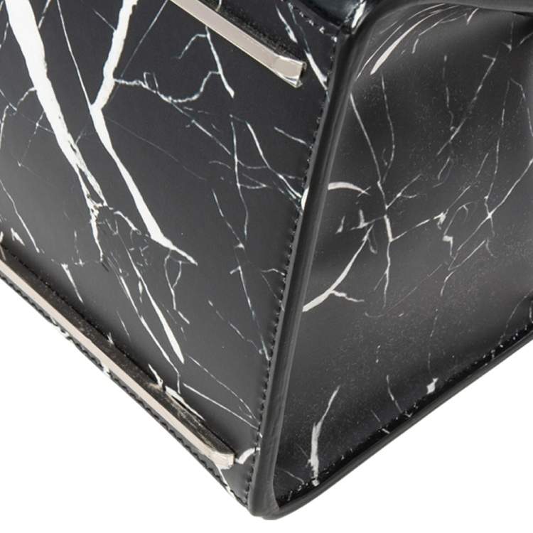 مملوكة مسبقًا Balenciaga Black/White Marble Print Leather Le Dix Cartable Top Handle Bag