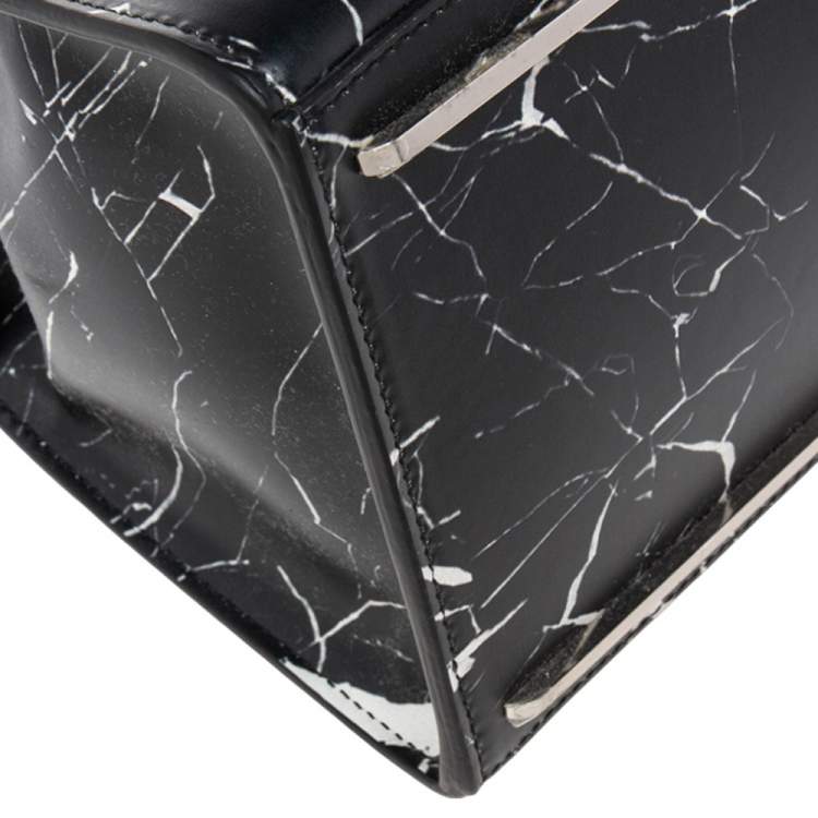 مملوكة مسبقًا Balenciaga Black/White Marble Print Leather Le Dix Cartable Top Handle Bag