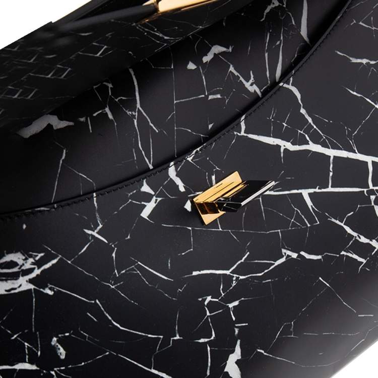 مملوكة مسبقًا Balenciaga Black/White Marble Print Leather Le Dix Cartable Top Handle Bag