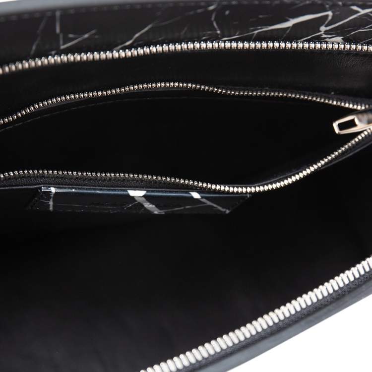 مملوكة مسبقًا Balenciaga Black/White Marble Print Leather Le Dix Cartable Top Handle Bag