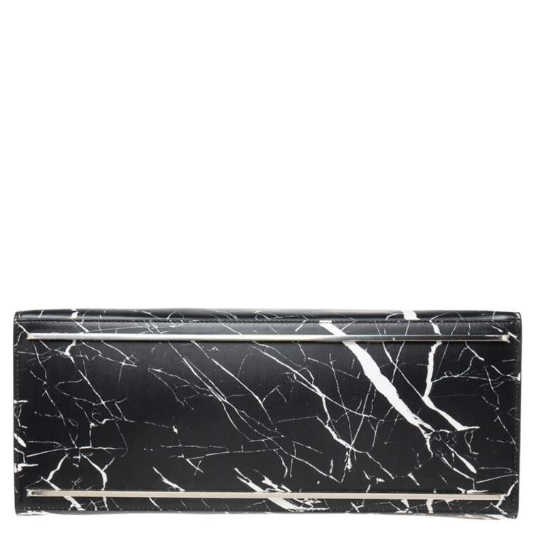 مملوكة مسبقًا Balenciaga Black/White Marble Print Leather Le Dix Cartable Top Handle Bag
