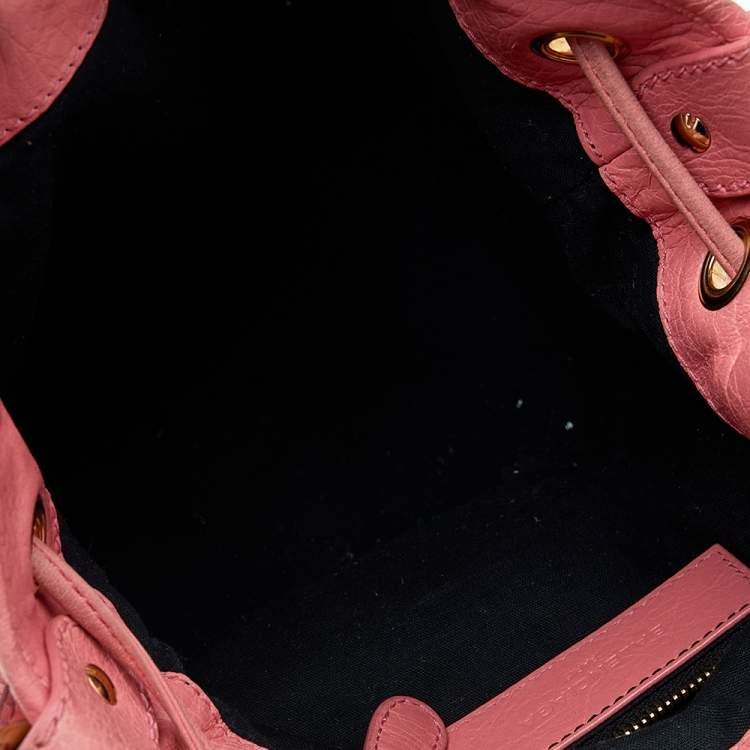 Pre Owned Balenciaga Rose Azalee Leather Giant 12 Mini Pompon Bag 