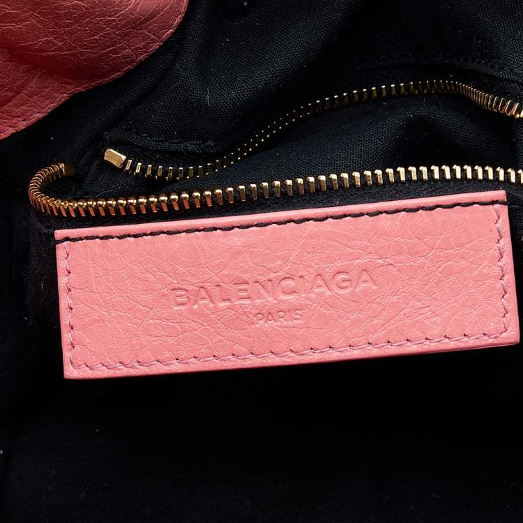 Pre Owned Balenciaga Rose Azalee Leather Giant 12 Mini Pompon Bag 