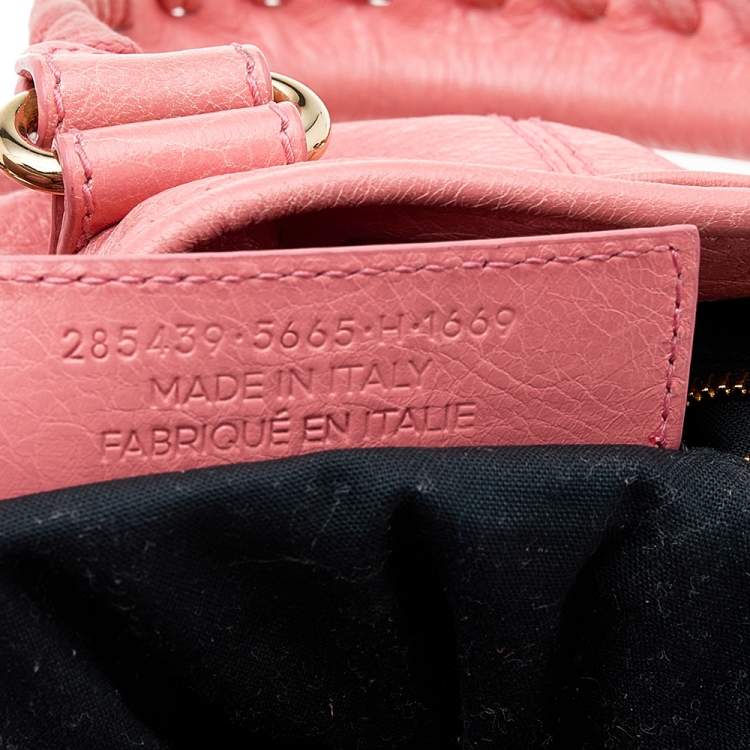 Pre Owned Balenciaga Rose Azalee Leather Giant 12 Mini Pompon Bag 