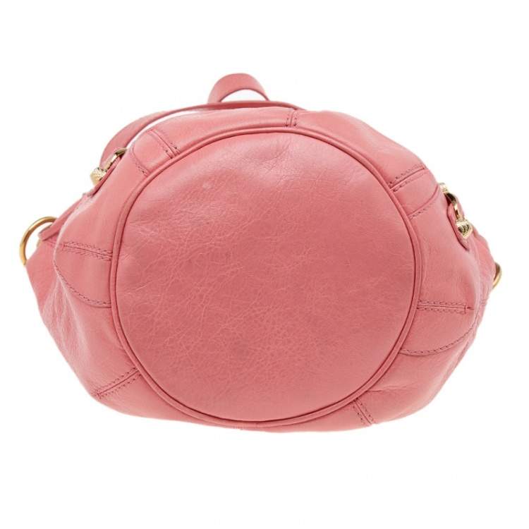 Pre Owned Balenciaga Rose Azalee Leather Giant 12 Mini Pompon Bag 