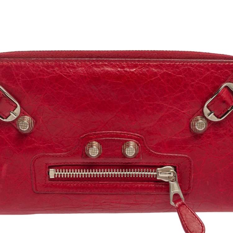 Pre Owned Balenciaga Rouge Cardinal Leather City Zip Around Wallet