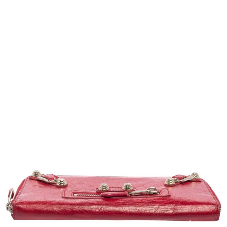 Pre Owned Balenciaga Rouge Cardinal Leather City Zip Around Wallet