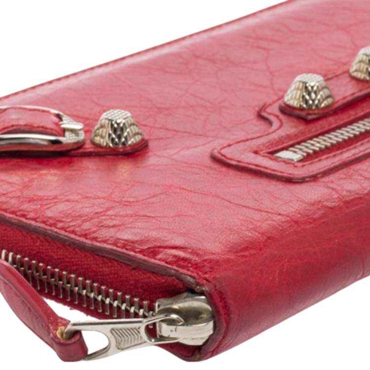 Pre Owned Balenciaga Rouge Cardinal Leather City Zip Around Wallet