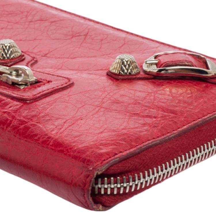 Pre Owned Balenciaga Rouge Cardinal Leather City Zip Around Wallet