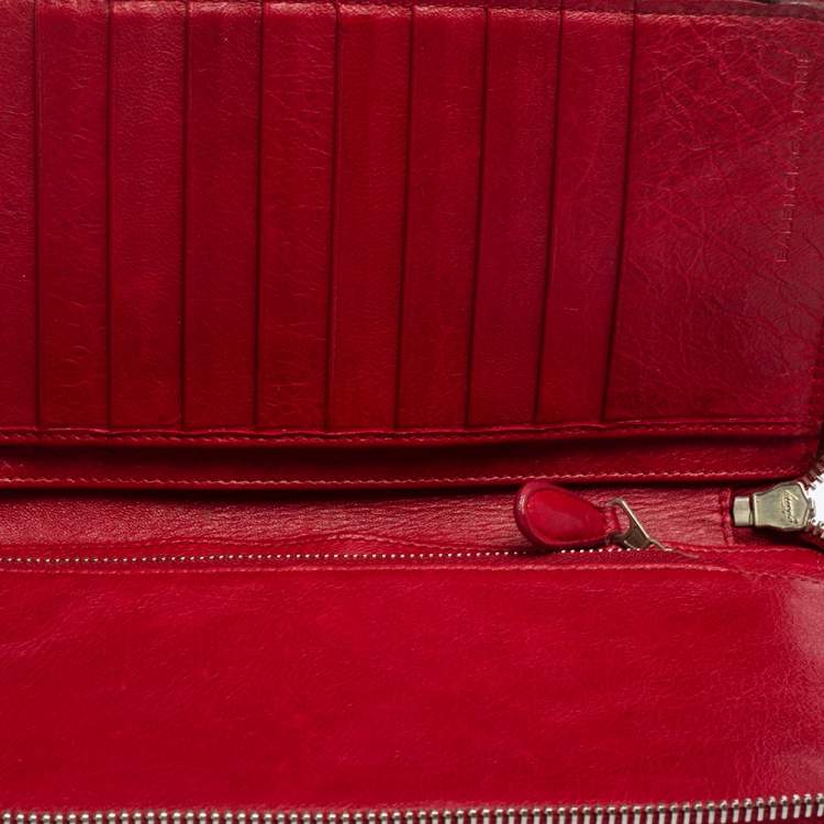 Pre Owned Balenciaga Rouge Cardinal Leather City Zip Around Wallet