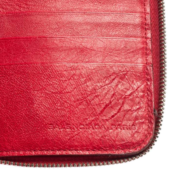 Pre Owned Balenciaga Rouge Cardinal Leather City Zip Around Wallet