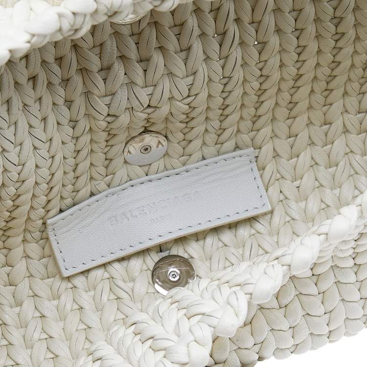 Pre Owned Balenciaga White Leather Tresse Raffia Fringe Clutch