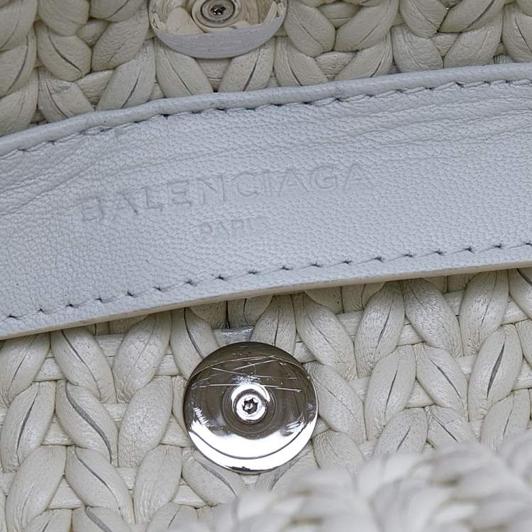 Pre Owned Balenciaga White Leather Tresse Raffia Fringe Clutch