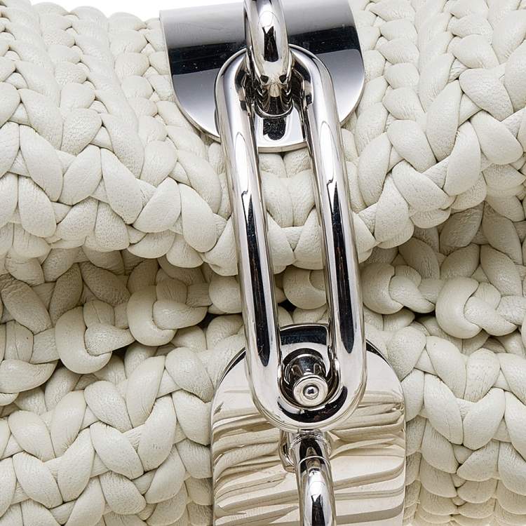 Pre Owned Balenciaga White Leather Tresse Raffia Fringe Clutch