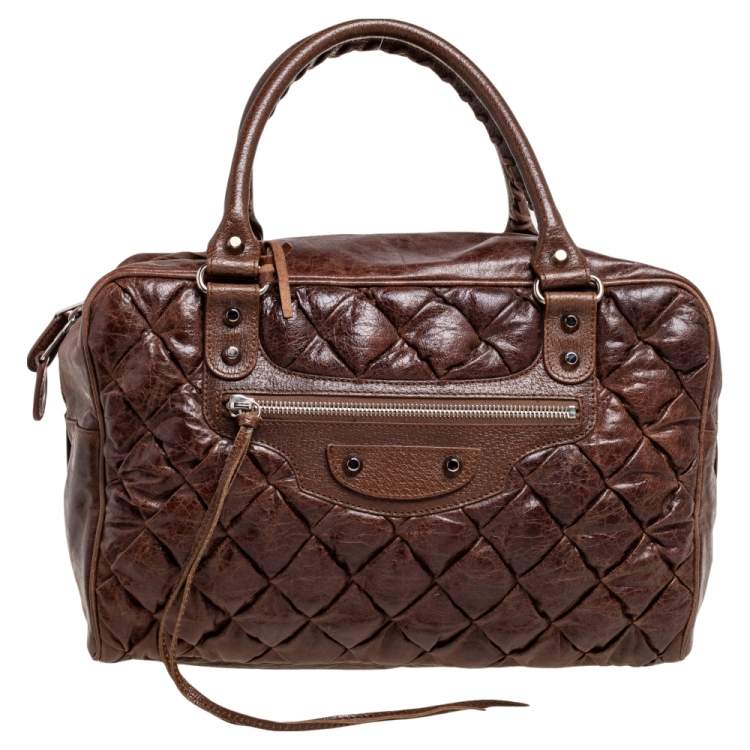 Pre Owned Balenciaga Brown Quilted Matelassé Leather MM Bag
