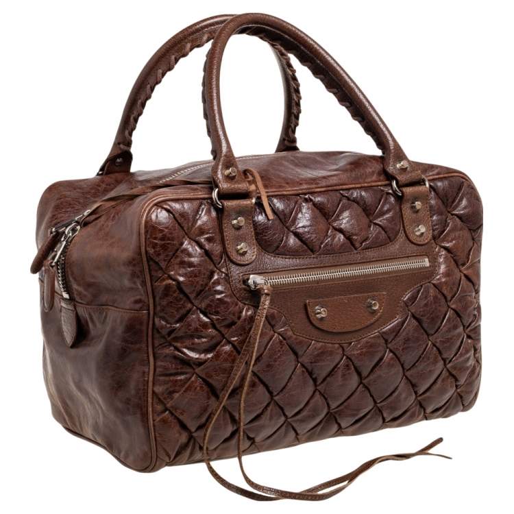Pre Owned Balenciaga Brown Quilted Matelassé Leather MM Bag