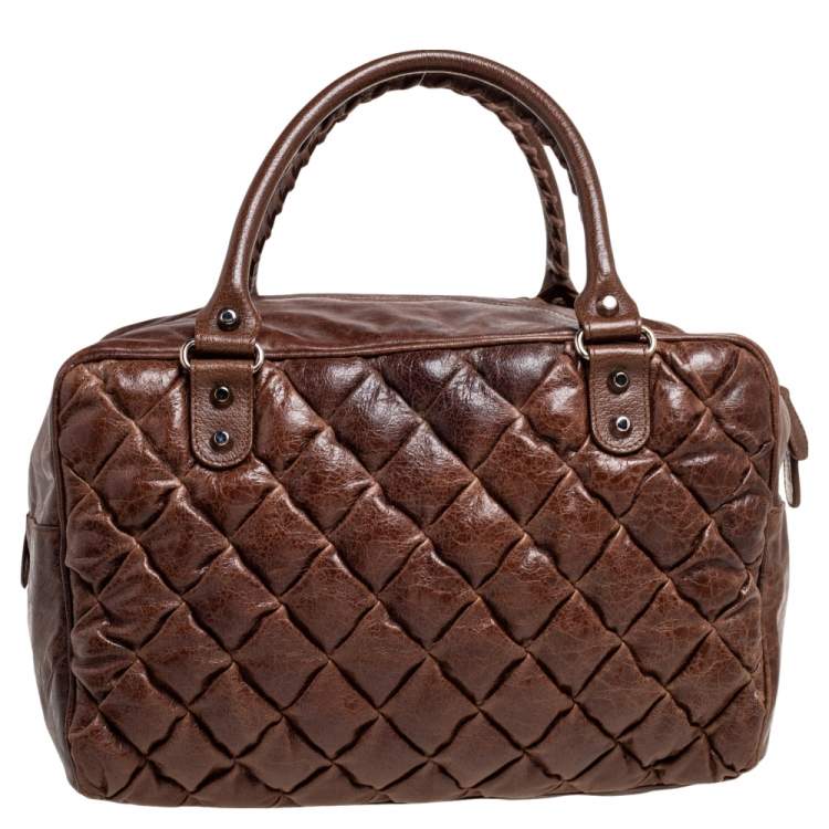 Pre Owned Balenciaga Brown Quilted Matelassé Leather MM Bag