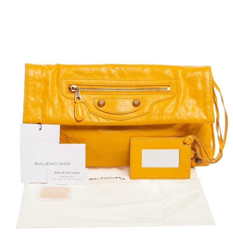 Pre Owned Balenciaga Yellow Leather RH Envelope Clutch