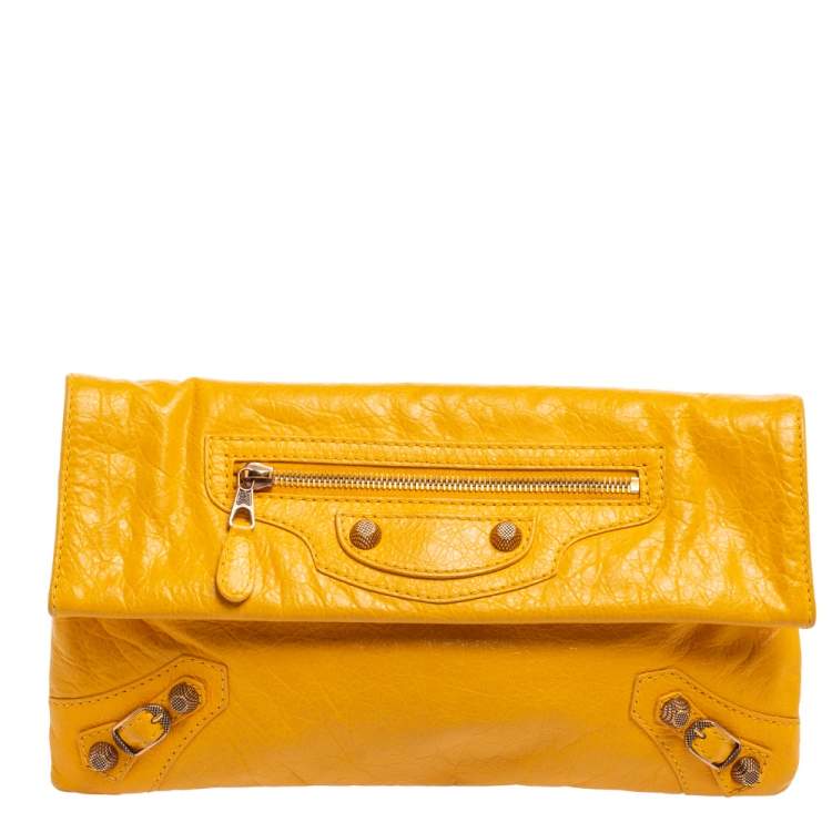 Pre Owned Balenciaga Yellow Leather RH Envelope Clutch