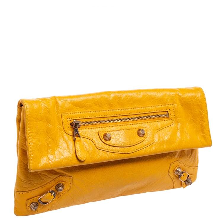 Pre Owned Balenciaga Yellow Leather RH Envelope Clutch