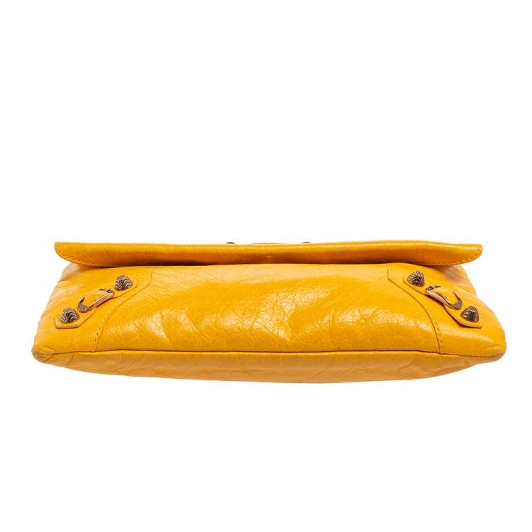 Pre Owned Balenciaga Yellow Leather RH Envelope Clutch