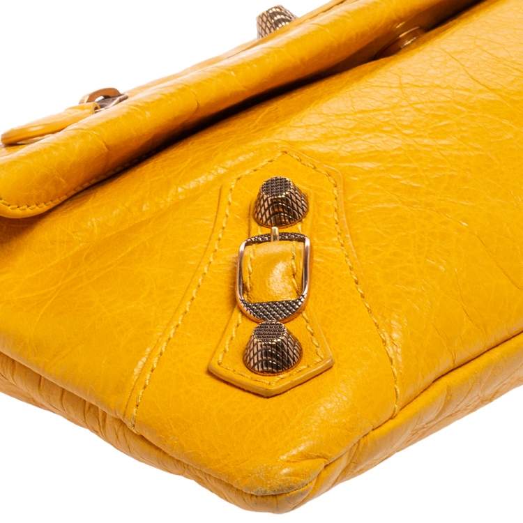 Pre Owned Balenciaga Yellow Leather RH Envelope Clutch