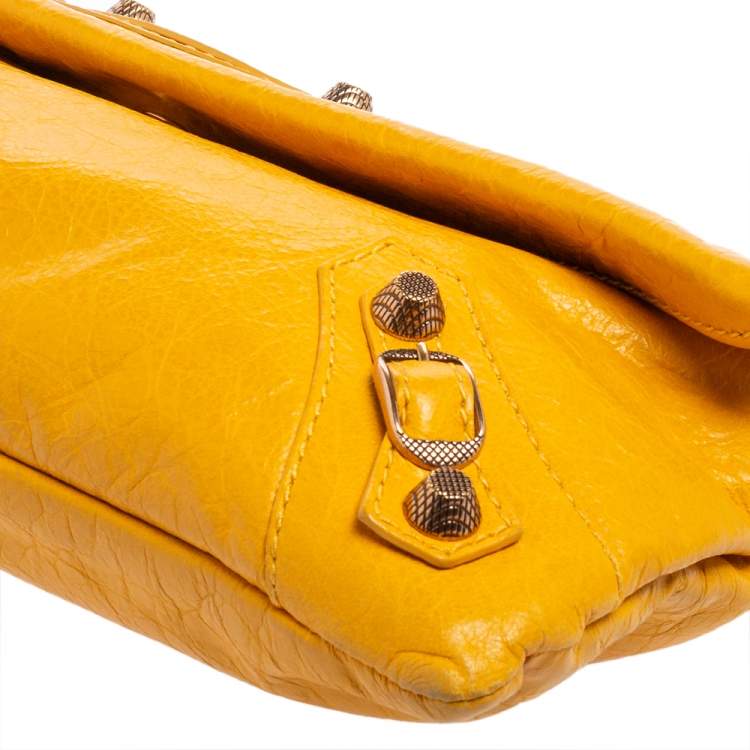 Pre Owned Balenciaga Yellow Leather RH Envelope Clutch
