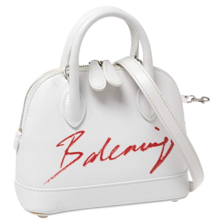 Pre Owned Balenciaga White Leather XXS Ville Logo Satchel