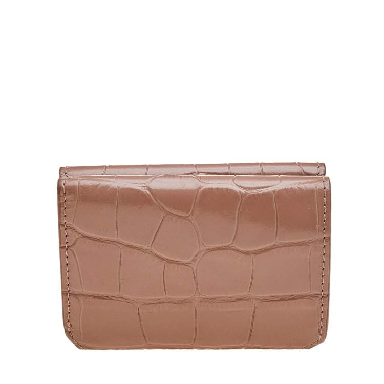 Pre Owned Balenciaga Beige Croc Embossed Leather Mini BB Trifold Wallet