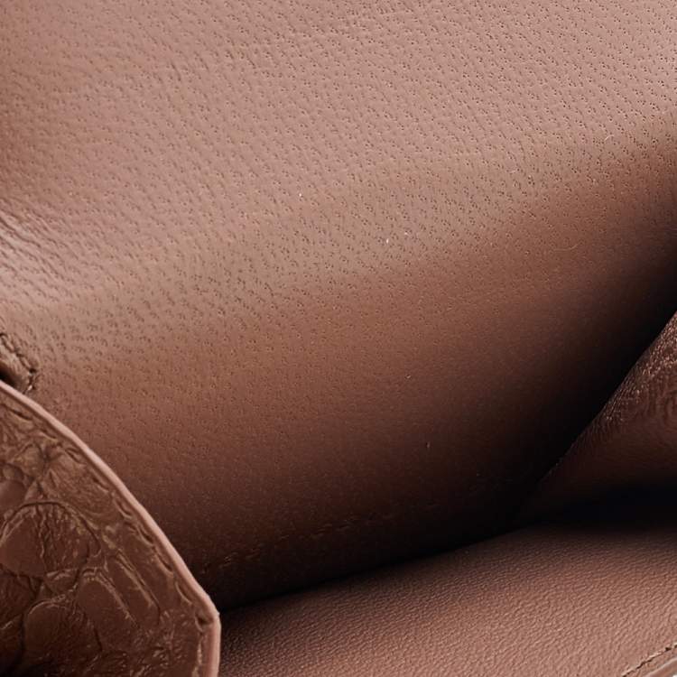 Pre Owned Balenciaga Beige Croc Embossed Leather Mini BB Trifold Wallet