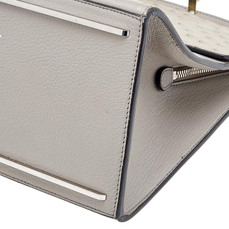 Pre Owned Balenciaga Grey Leather and Ostrich Le Dix Cartable Top Handle Bag