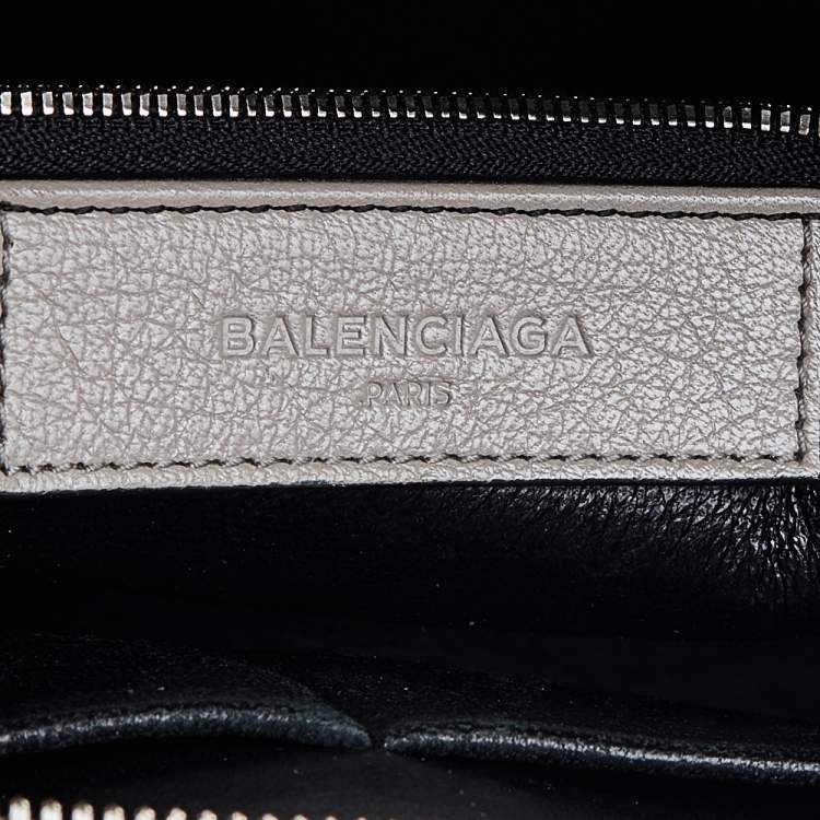 Pre Owned Balenciaga Grey Leather and Ostrich Le Dix Cartable Top Handle Bag