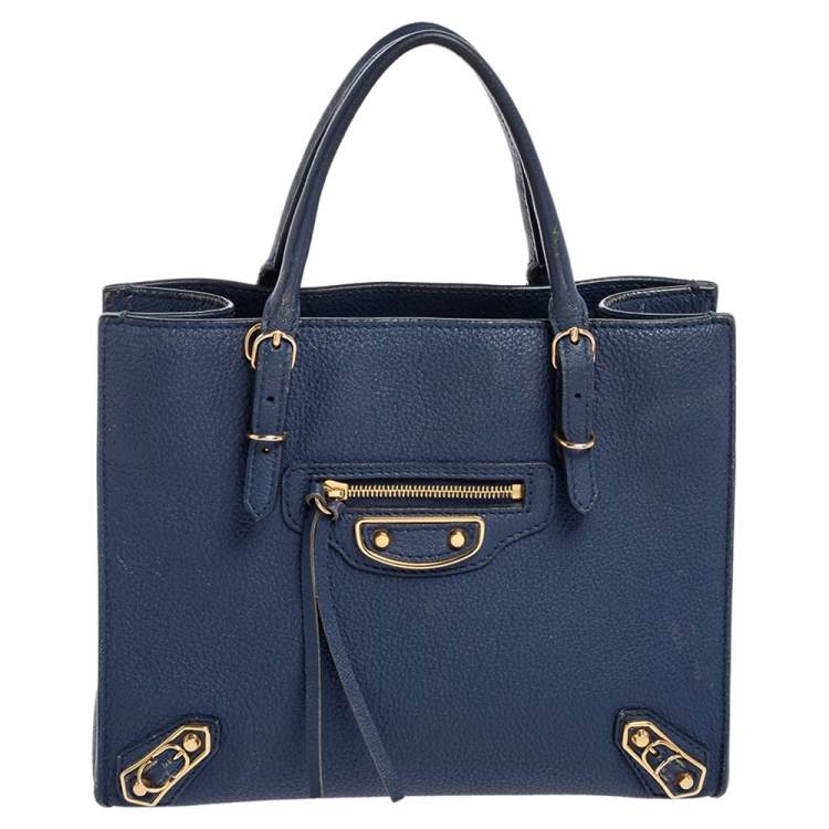 Balenciaga Navy Blue Leather Mini Papier A4 Tote Balenciaga