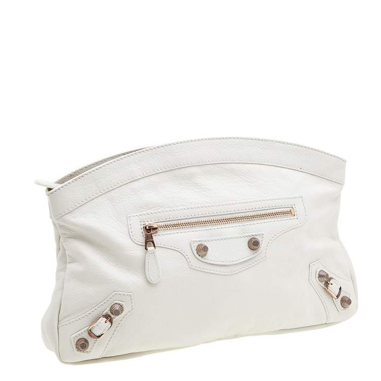 Pre Owned Balenciaga White Leather Giant 12 Rose Gold Hardware Premier Clutch Bag