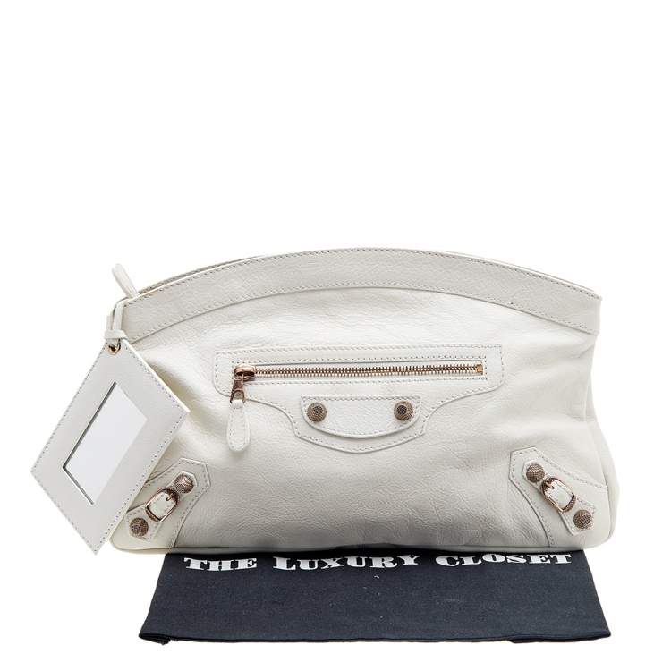 Pre Owned Balenciaga White Leather Giant 12 Rose Gold Hardware Premier Clutch Bag