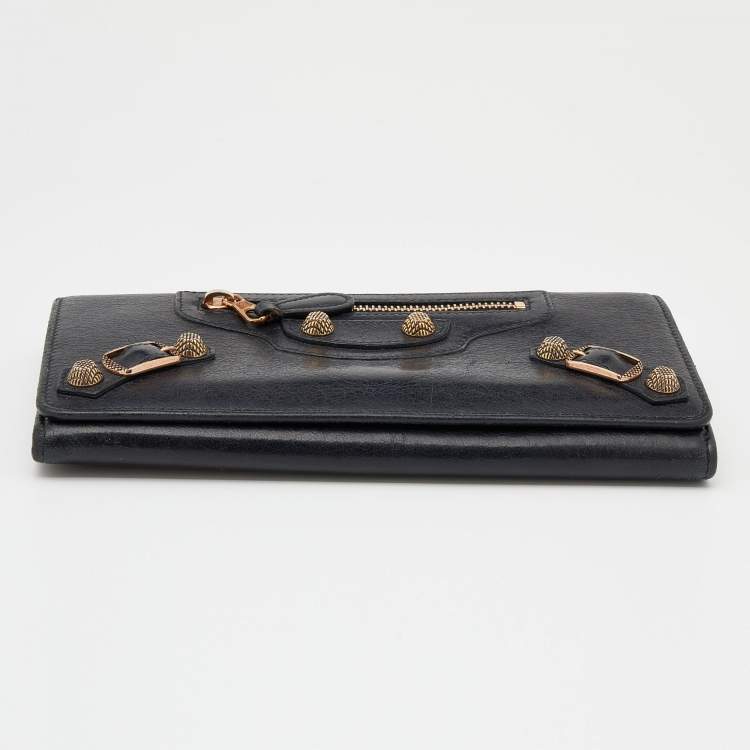 Pre Owned Balenciaga Black Leather City Flap Continental Wallet