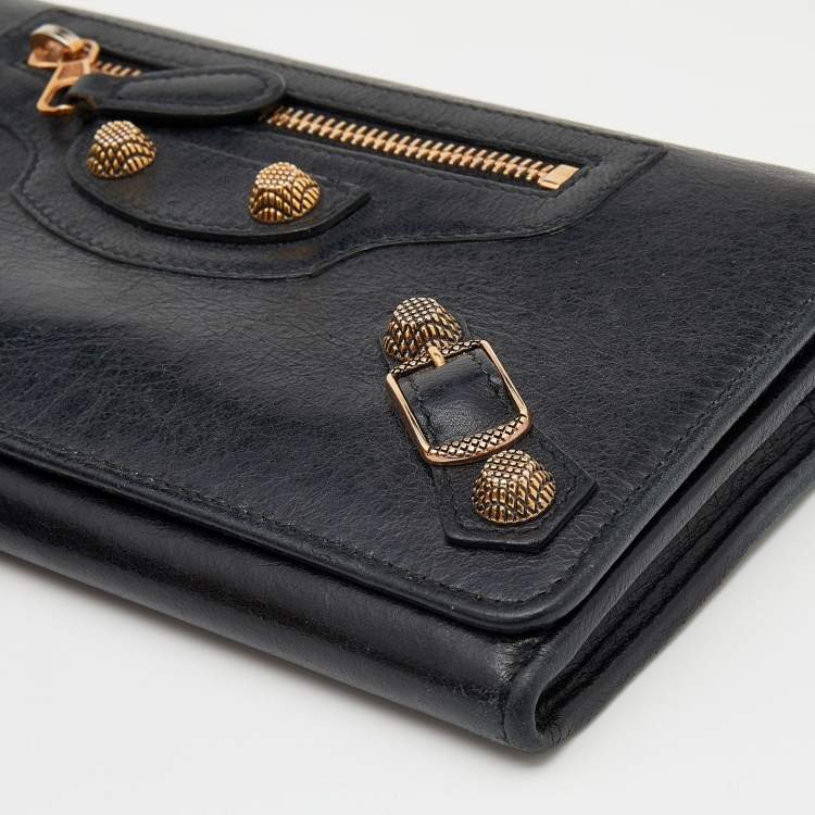 Pre Owned Balenciaga Black Leather City Flap Continental Wallet