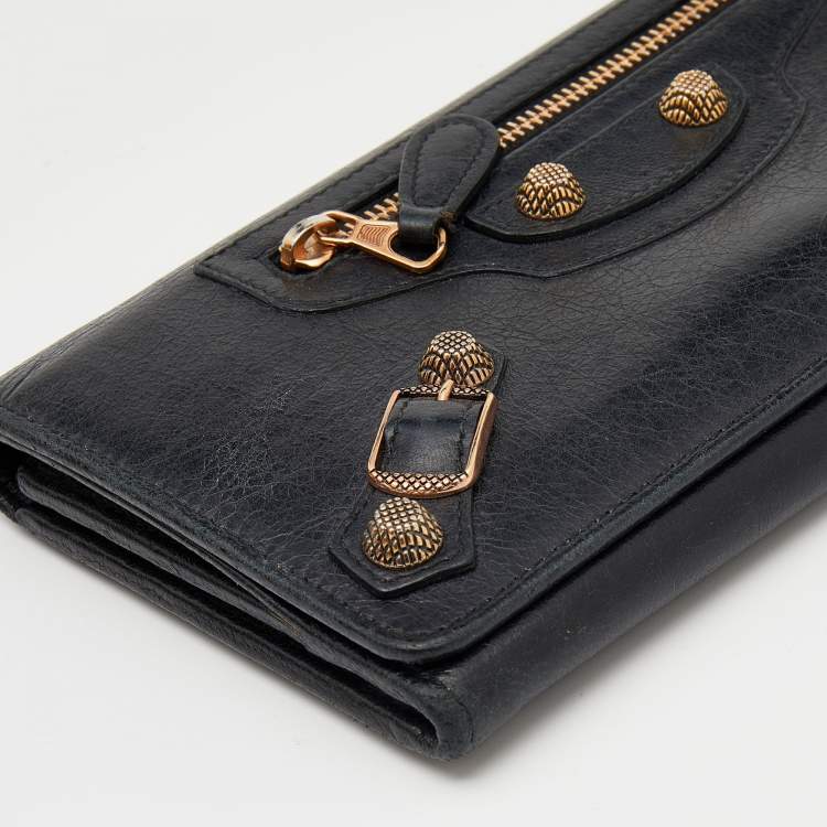 Pre Owned Balenciaga Black Leather City Flap Continental Wallet