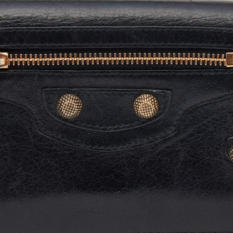 Pre Owned Balenciaga Black Leather City Flap Continental Wallet