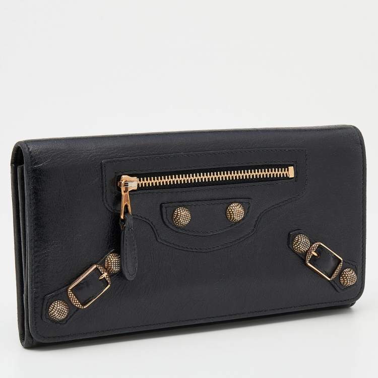 Pre Owned Balenciaga Black Leather City Flap Continental Wallet