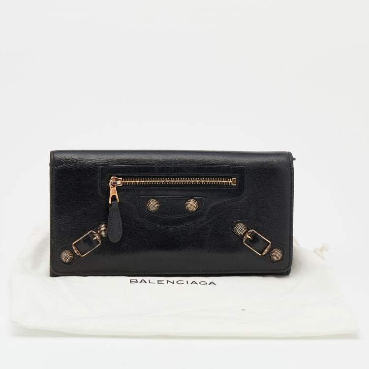 Pre Owned Balenciaga Black Leather City Flap Continental Wallet
