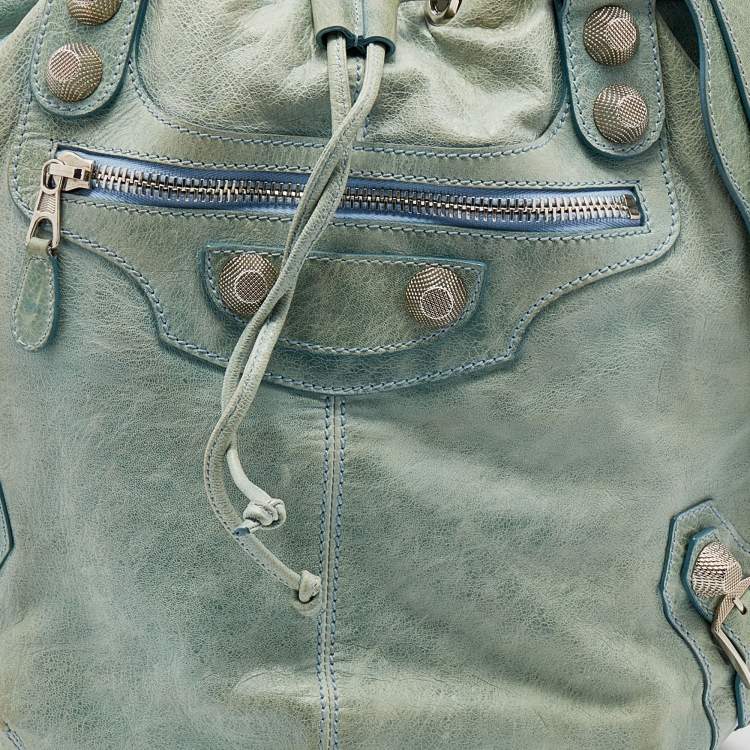 Pre Owned Balenciaga Mint Green Leather GSH 21 Pompon Hobo