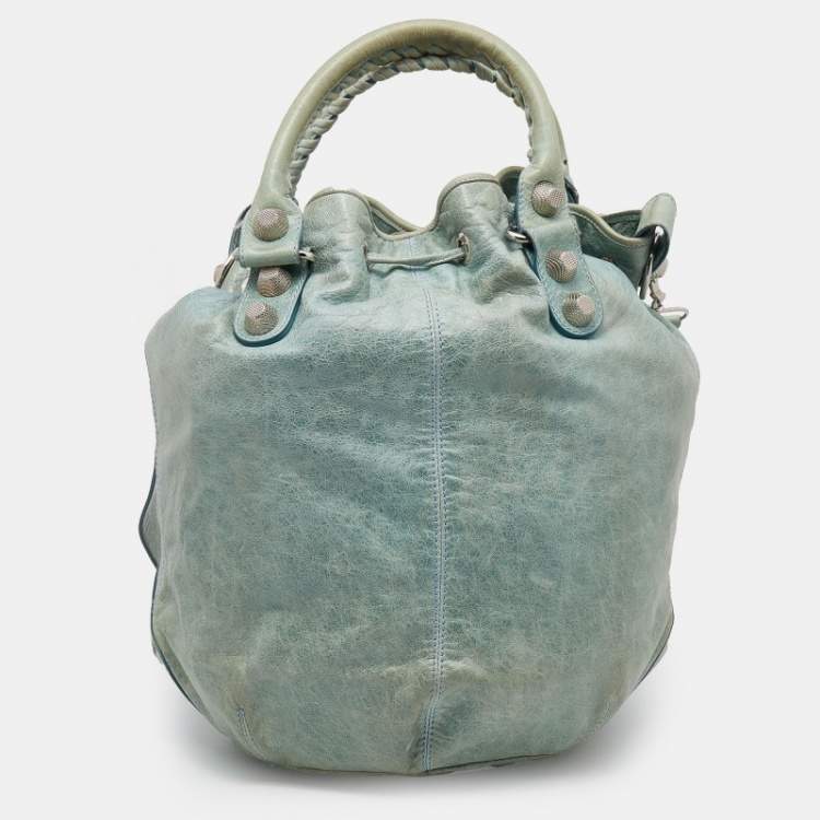 Pre Owned Balenciaga Mint Green Leather GSH 21 Pompon Hobo