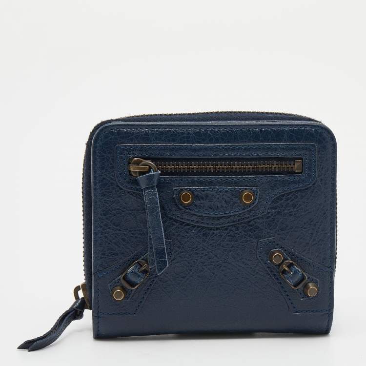 Pre Owned Balenciaga Navy Blue Leather Classic Bifold Wallet