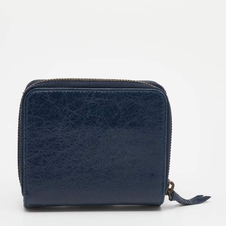 Pre Owned Balenciaga Navy Blue Leather Classic Bifold Wallet