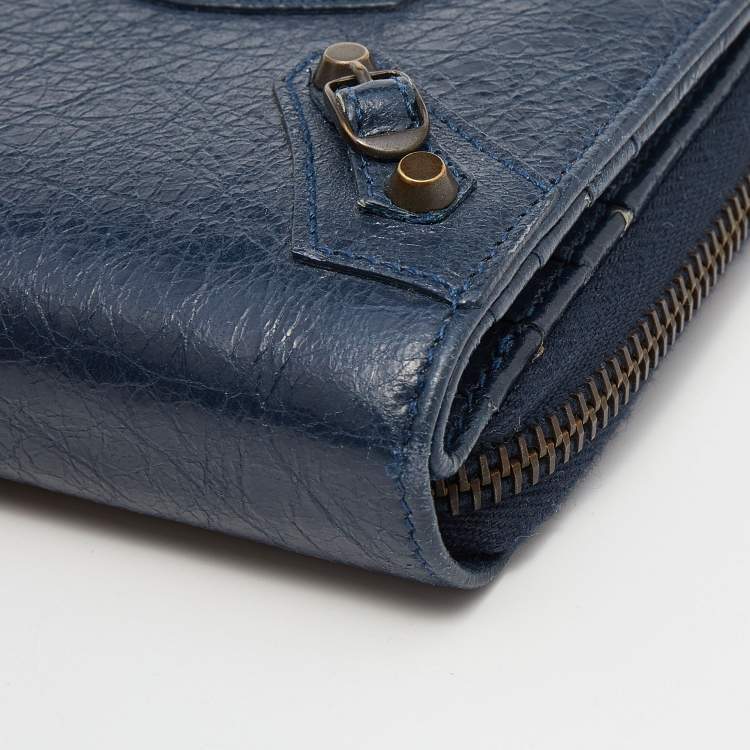 Pre Owned Balenciaga Navy Blue Leather Classic Bifold Wallet