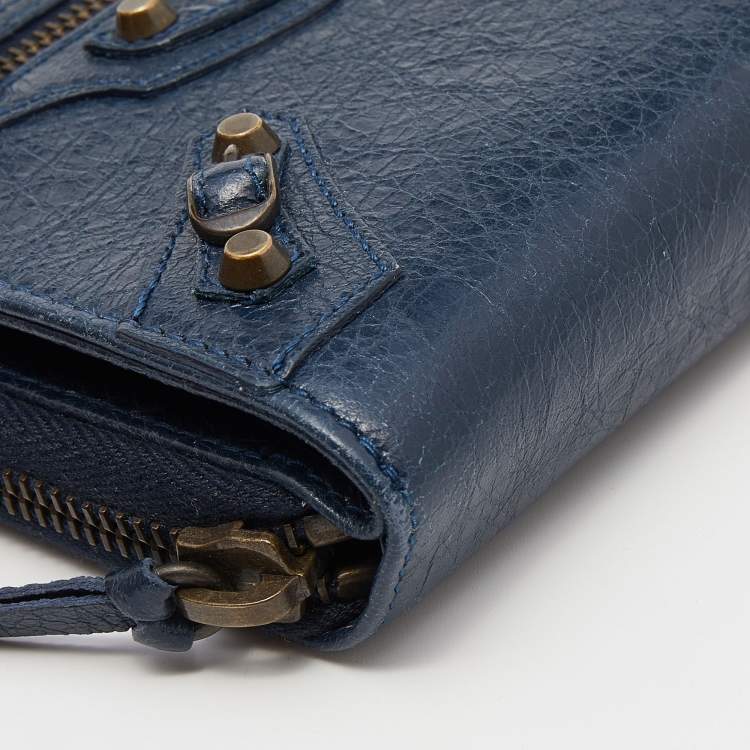Pre Owned Balenciaga Navy Blue Leather Classic Bifold Wallet