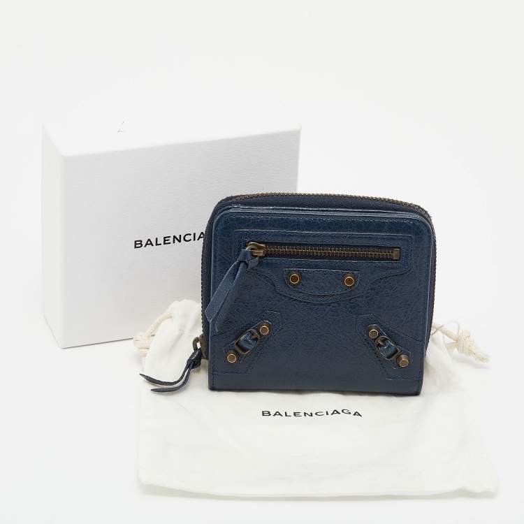 Pre Owned Balenciaga Navy Blue Leather Classic Bifold Wallet