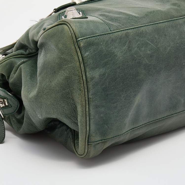 Pre Owned Balenciaga Green Leather Giant 21 Silver Midday Bag