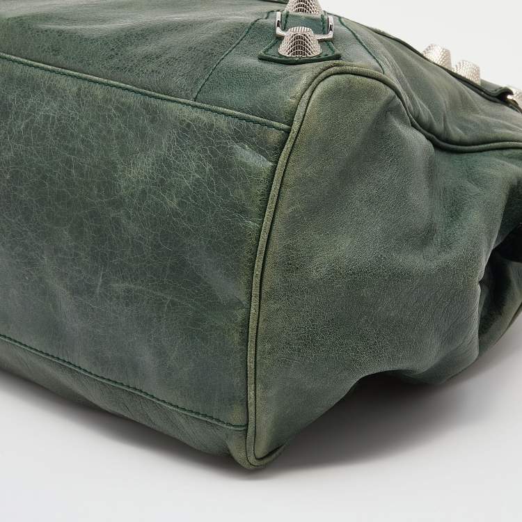 Pre Owned Balenciaga Green Leather Giant 21 Silver Midday Bag